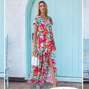 Vici What In Carnation Bardot Wrap Maxi Dress size small